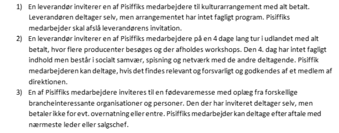 Eksempler på håndtering af invitationer til kulturarrangement, udlandstur og fødevaremesse